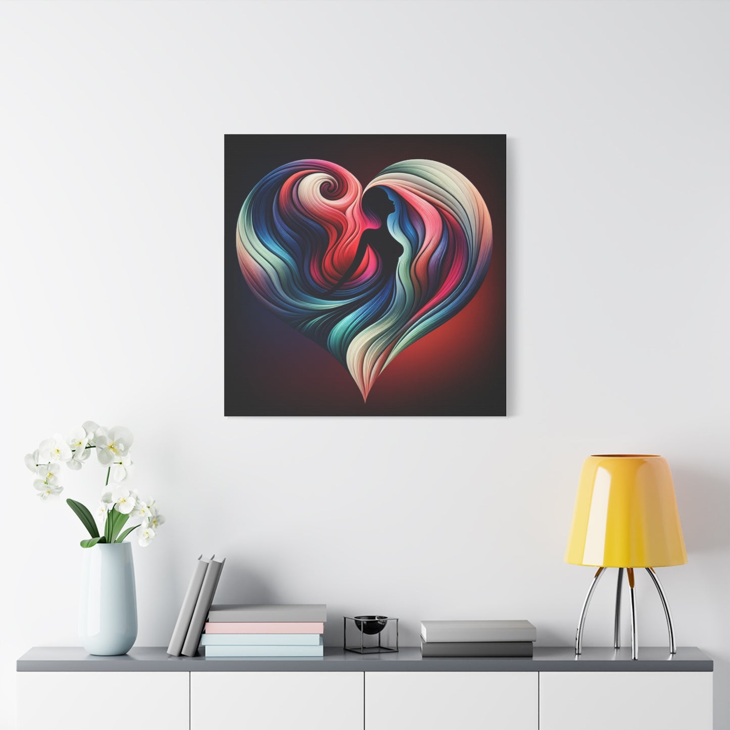 Colorful Heart Feminine Love Wall Art - Colorful Silhouette Canvas