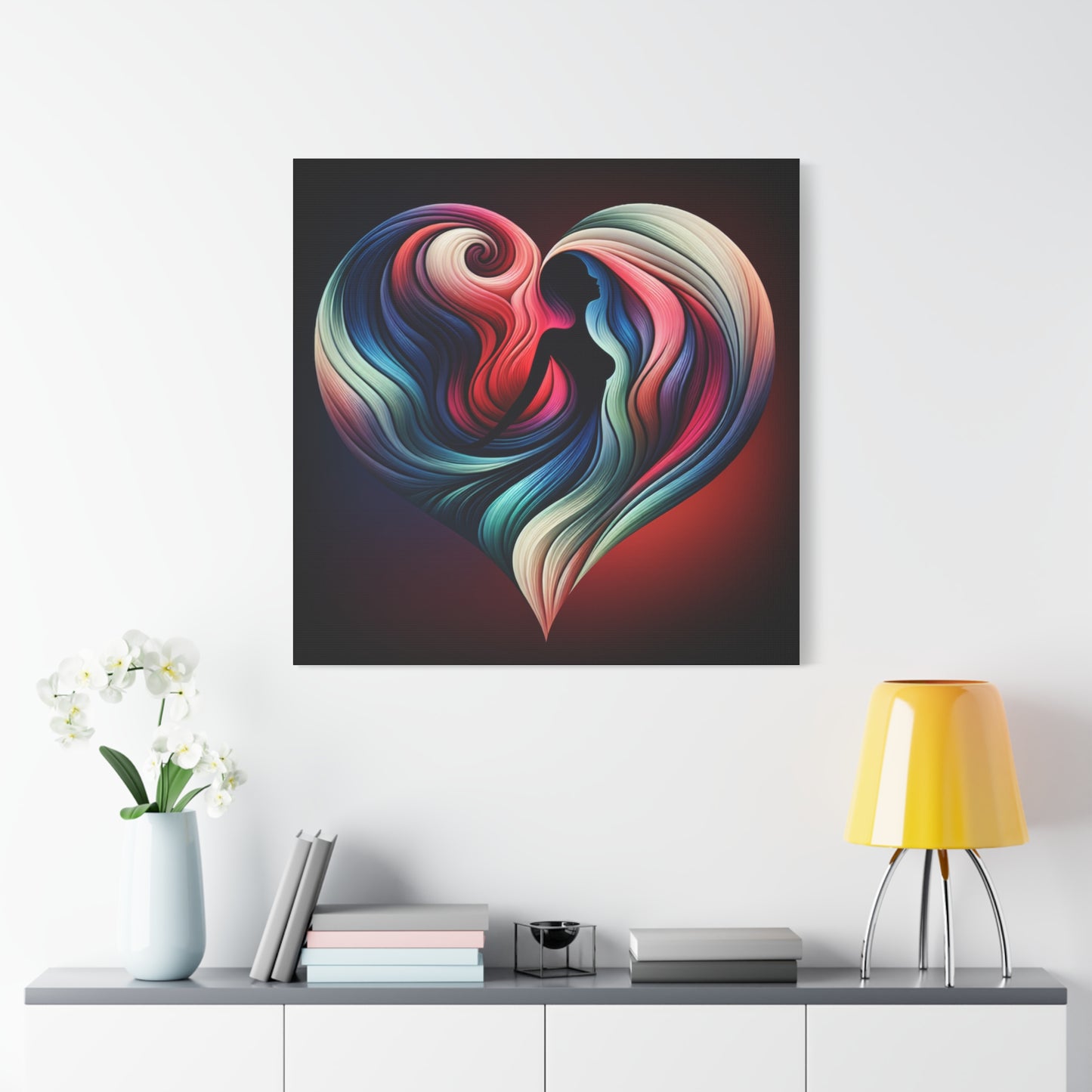 Colorful Heart Feminine Love Wall Art - Colorful Silhouette Canvas