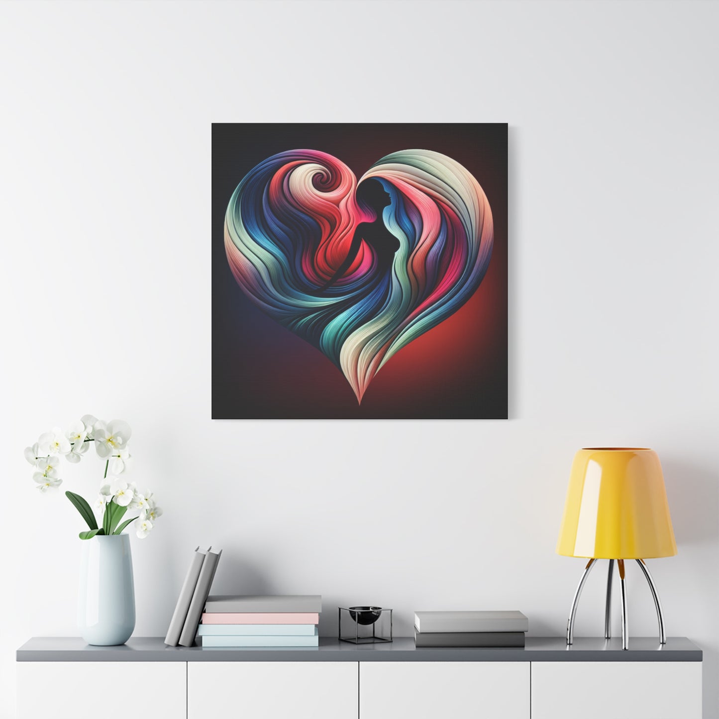 Colorful Heart Feminine Love Wall Art - Colorful Silhouette Canvas