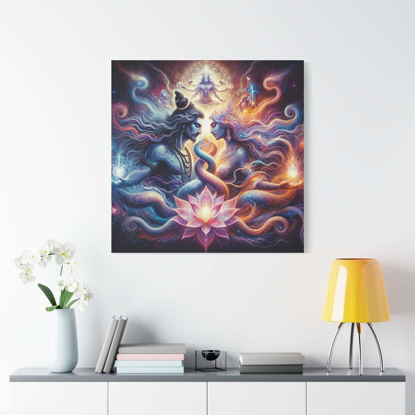 Tantra Shiva and Shakti Spiritual Awakening Art Canvas - Colorful & Lotus